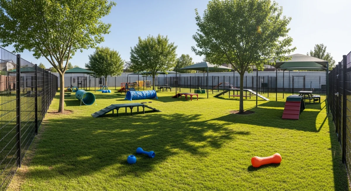 Installations extérieures de l'élevage de Retriever À Poil Bouclé