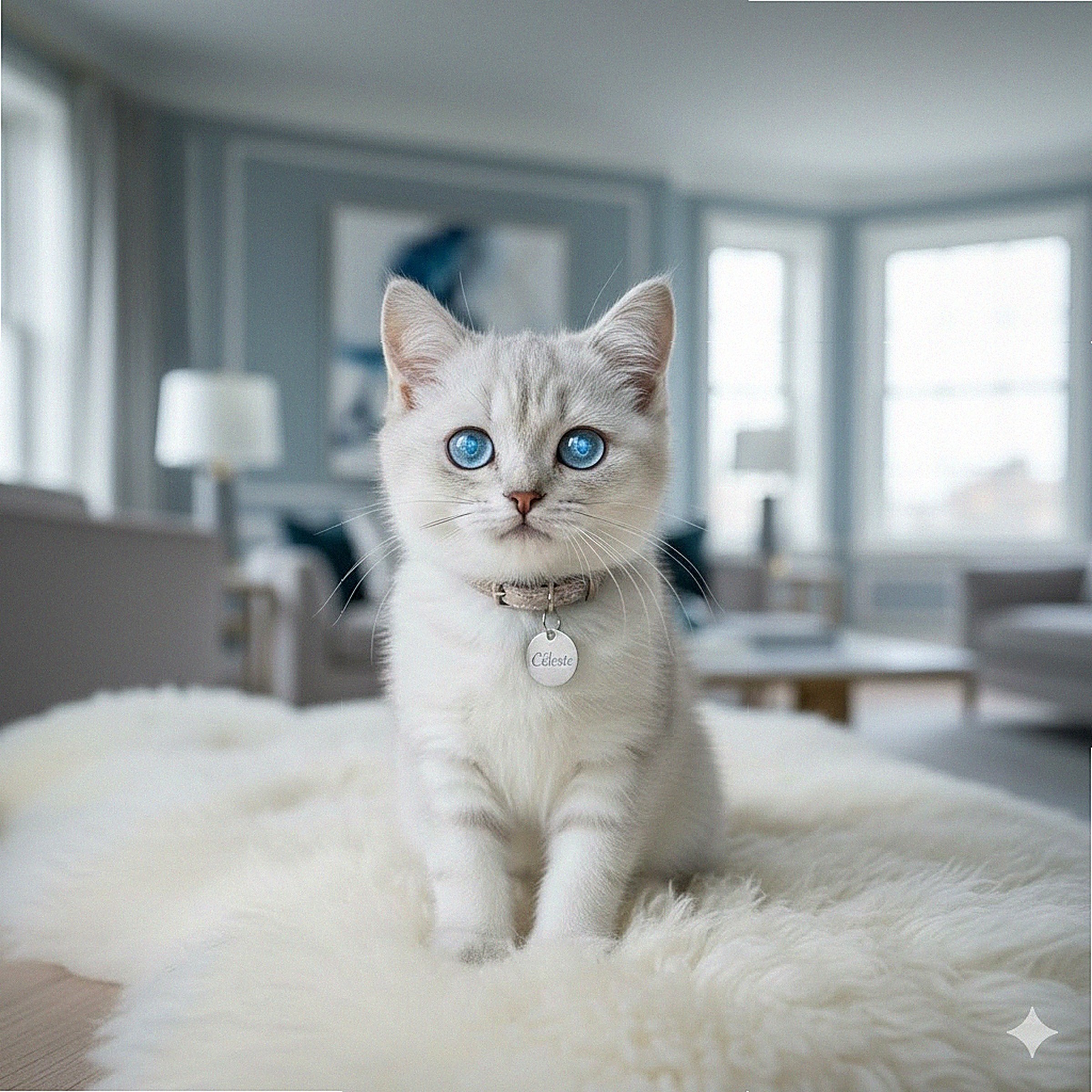 Chaton Chat Céleste femelle Céleste de 3 mois au pelage bleu argenté, race britannique française